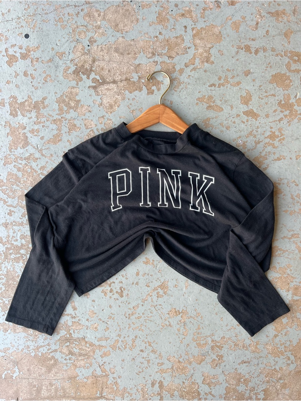PINK Victoria's Secret Black Cropped Long-Sleeve Top